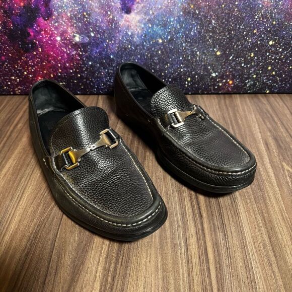ALLEN EDMONDS Firenze Horse Bit Loafers Black Pebbled Leather Italy Men Sz 13 - Picture 1 of 8